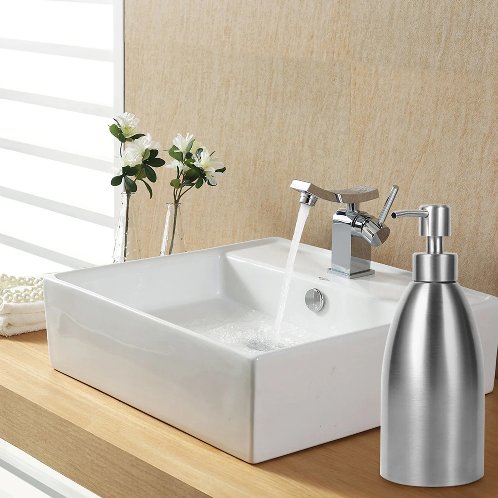 

500ml Stainless Steel Soap Dispenser for Kitchen Sink Faucet Bathroom Shampoo Box Liquid Soap Container