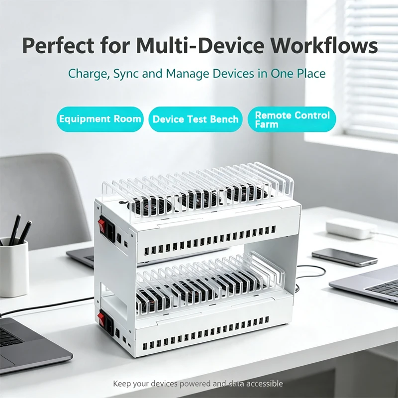 Double‑Layer 40‑Port Type‑C USB Hub Cluster Control Station Built‑in Cooling Fan, Multi‑Device Mass Charging