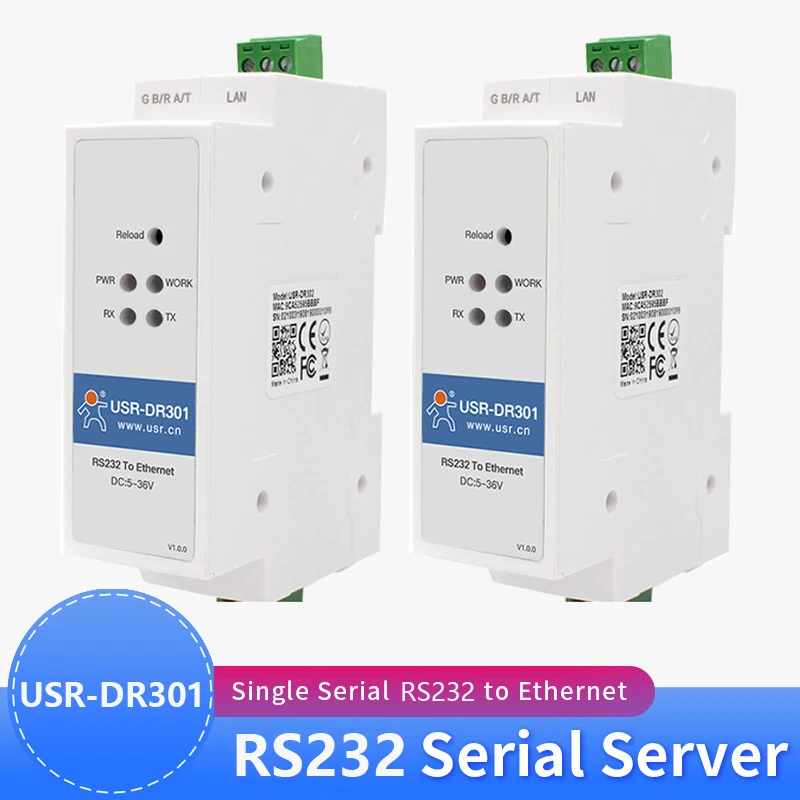 

2PCS USR-DR301 DIN-rail RS232 Serial to Ethernet Converter Tiny Networking Transmission Server Device Support Modbus RTU to TCP