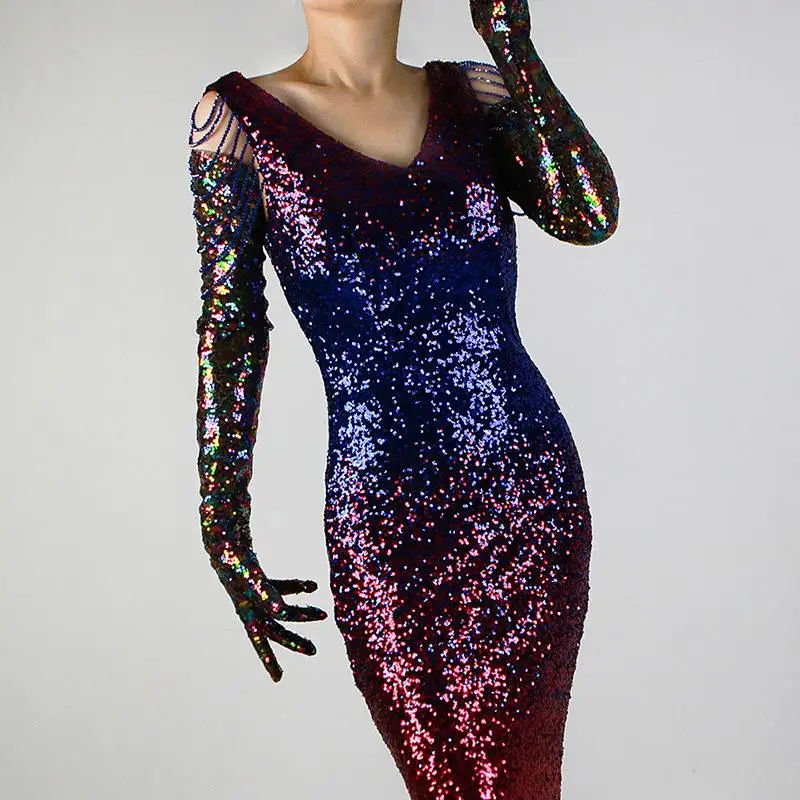 

Женские перчатки 70 см блестящие длинные перчатки с вышивкой кружевные сетчатые Специальные Цветные сценические перчатки C063