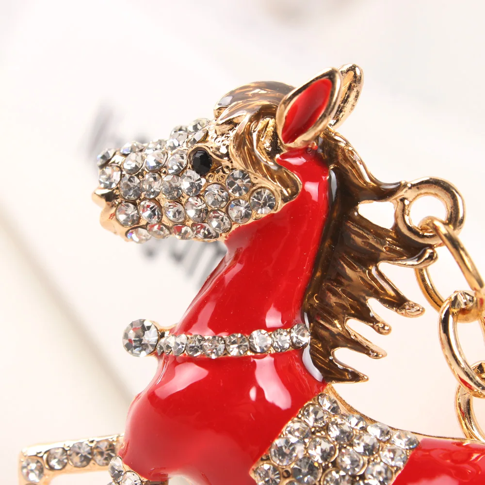 Red Horse Crystal Charm Pendant Purse Bag Key Ring Chain Gift For Girl friend