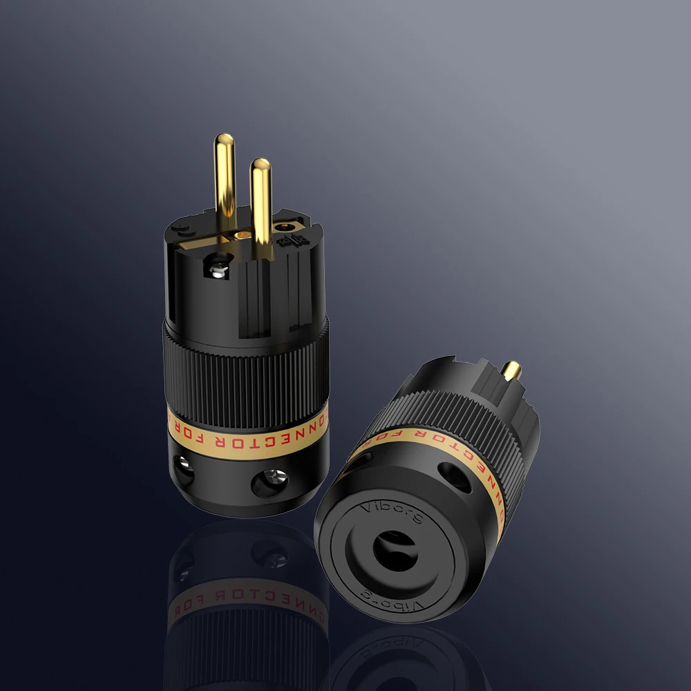 ViborgX1 pair VE501G+VF501G Pure Copper 24K Gold Plated EU Schuko Power Plug Connector for Hifi audio CD player AMP  Power Cabl