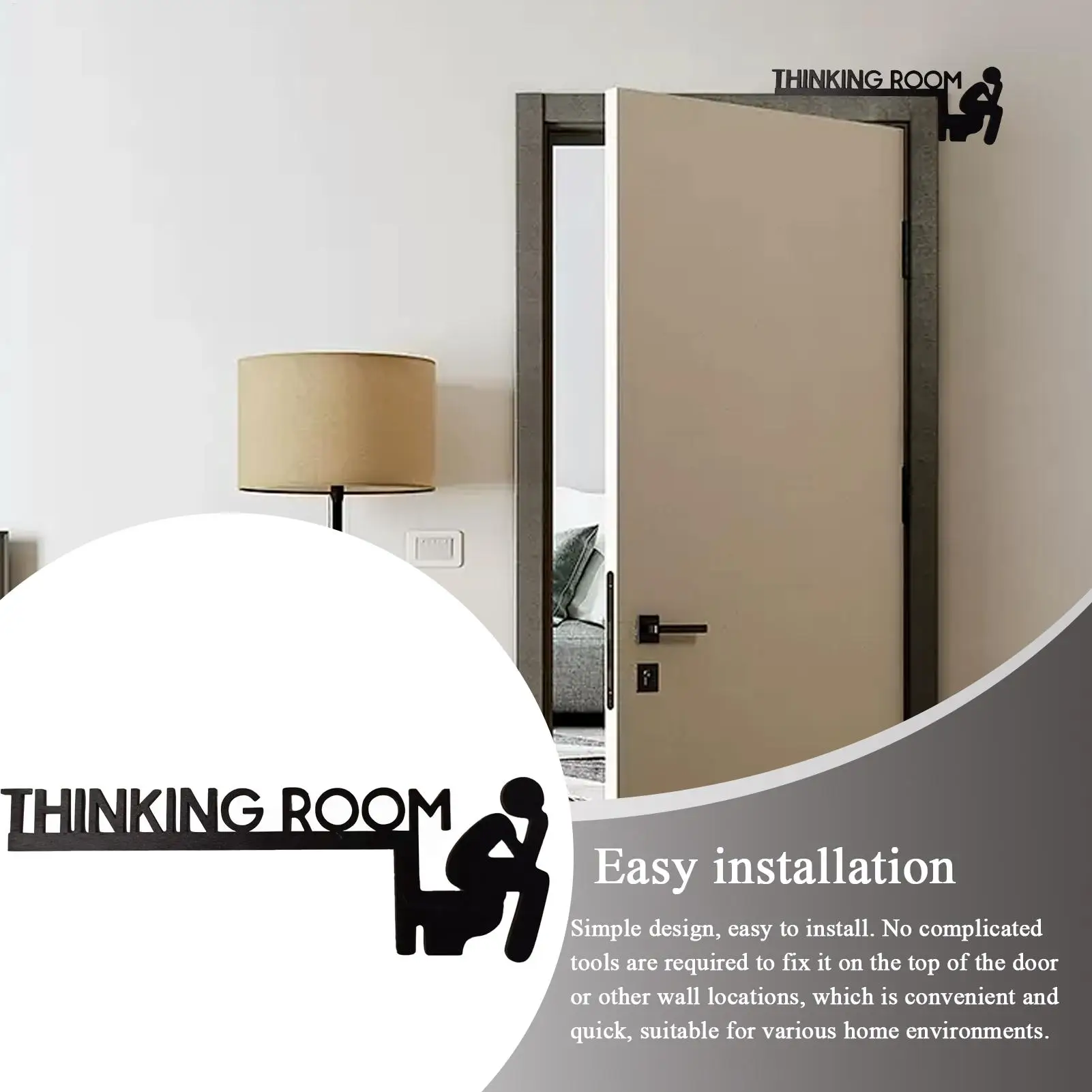 Modern Toilet Door Sign - Stylish Thinking Room Wall Sculpture - Home Decor Artwork - Creative Window Door Frame Decoration