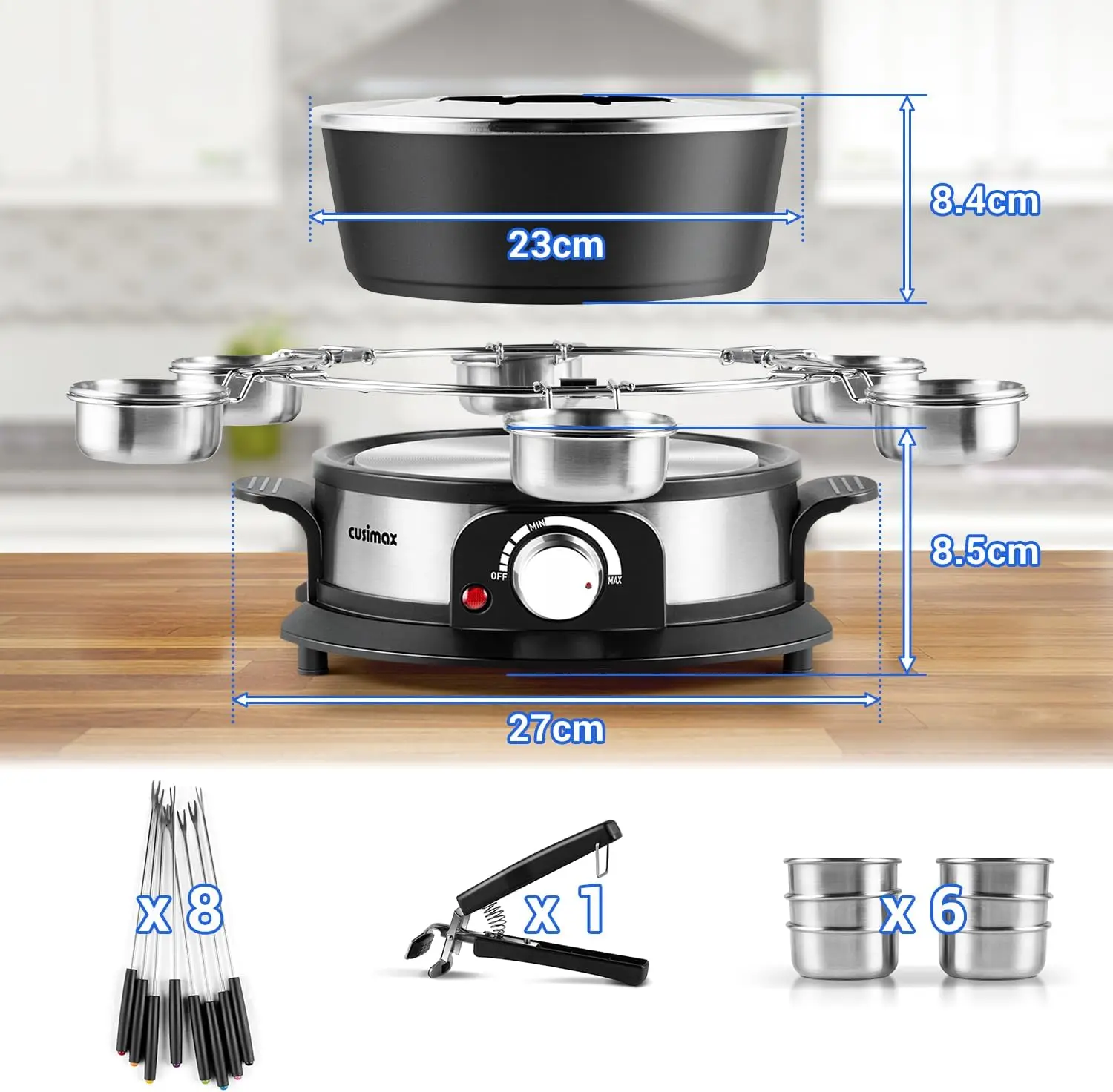 Ensemble électrique avec contrôle de la température, puissance de 1300W pour le fromage, le chocolat, l'huile et le bouillon, pot électrique antiadhésif de 2L