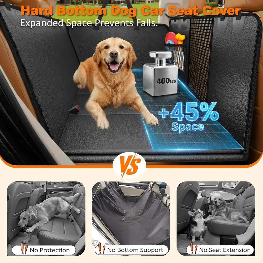 Premium Waterproof Dog Seat Cover with 400 lbs Support, 45% More Space, PU Leather, Scratch Resistant, Non-Slip, Mesh Window, Do