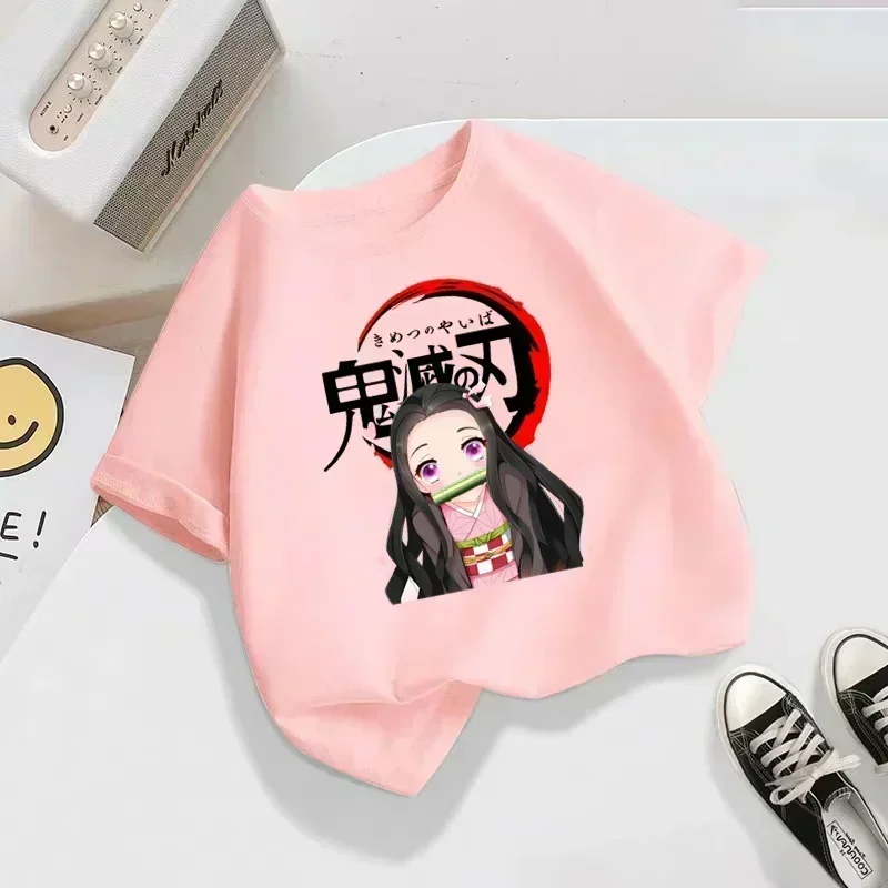 Demon Slayer Nezuko Kamado Chibi T-Shirt für Männer, Frauen, Kinder, süßes Anime-Grafik-T-Shirt, übergroßes Sommer-Kurzarm-Top aus Baumwolle