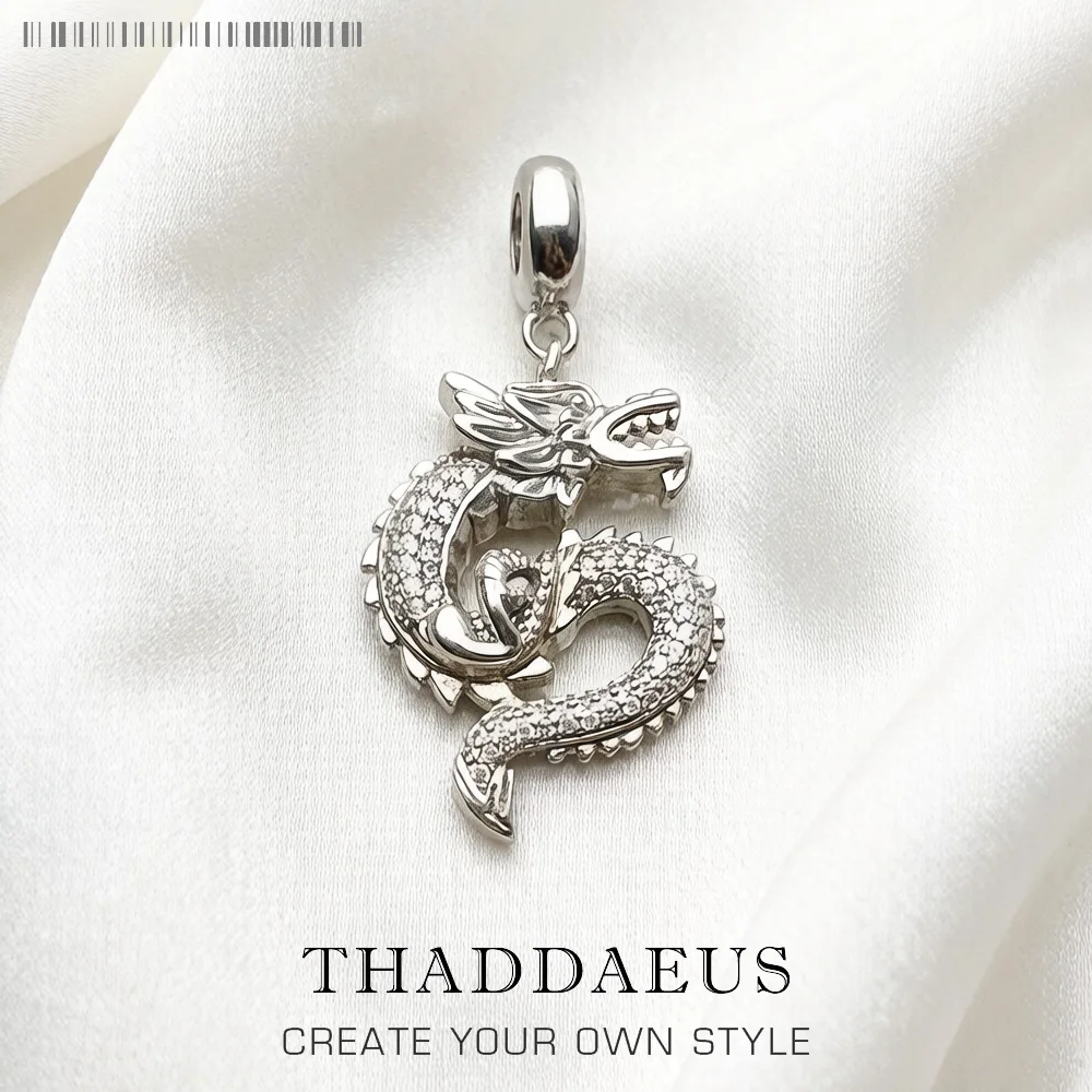 Colgante de plata de ley 925 de la suerte Vintage a la moda para hombres y mujeres con dije de dragón chino CZ blanco