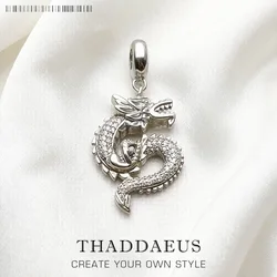 White CZ China Dragon Charm Women Men Fashion Vintage Lucky 925 Sterling Silver Pendant