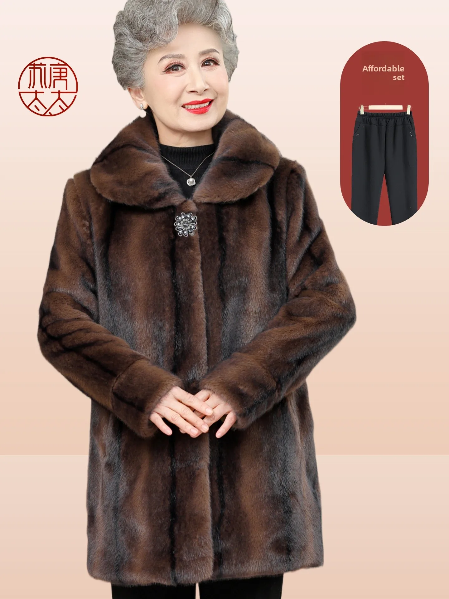 andma Winter Nerzmantel Mittellang Damen Oberbekleidung Wasserkaninchenfell Top-Mantel für Damen und Frauen