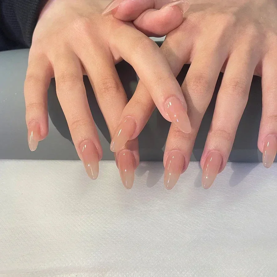 

10Pcs Handmade Press on Nails Full Cover Rhinestone Design French Almond False Nails Artificial Wearable Manicure Nail Tips Art