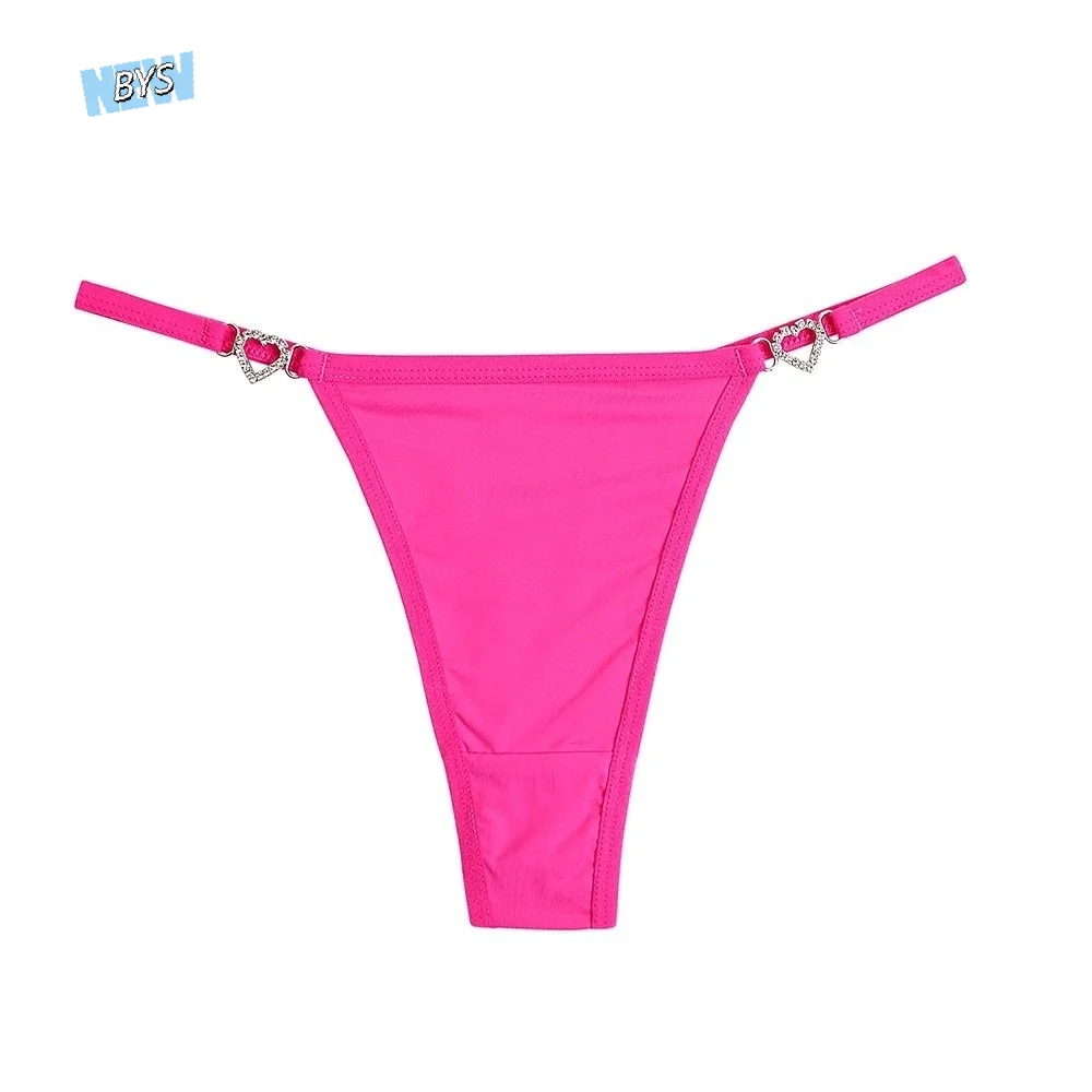 

Cotton Crotch Heart Rhinestone Thongs Traceless Solid Color Bikini Briefs Low Waist Underpants T-back Panties Underwear