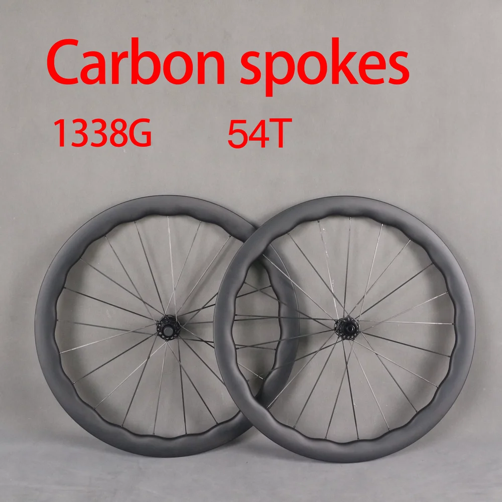 new carbon spokes wheelset Wave 50X28mm Carbon Wheelset Disc Brake Gravel Carbon Spoke 1337g Ratchet 54T Road Bike Wheels