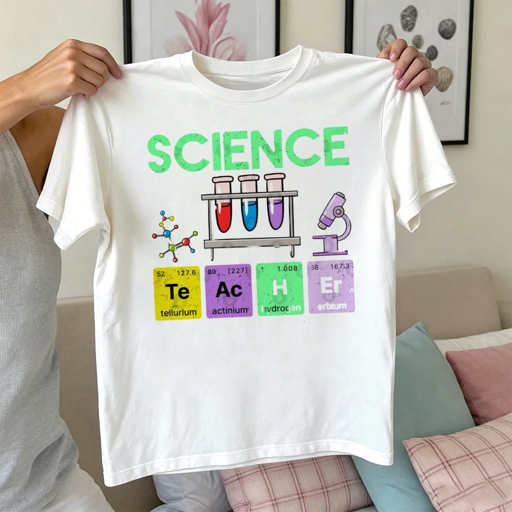 Science Teacher Periodic Table Element Graphic Tees Lab Microscope Test Tube Molecule Print Women T Shirt Chemistry Teacher Top