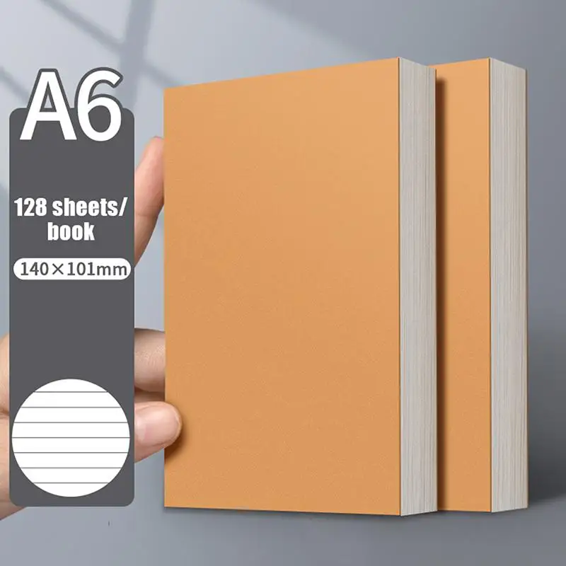 A6 Portable Notepad Book 256 Pages 128 Sheets Line Blank Grid Inner Pages Kraft Paper Cover Pocket Thickened Notebook