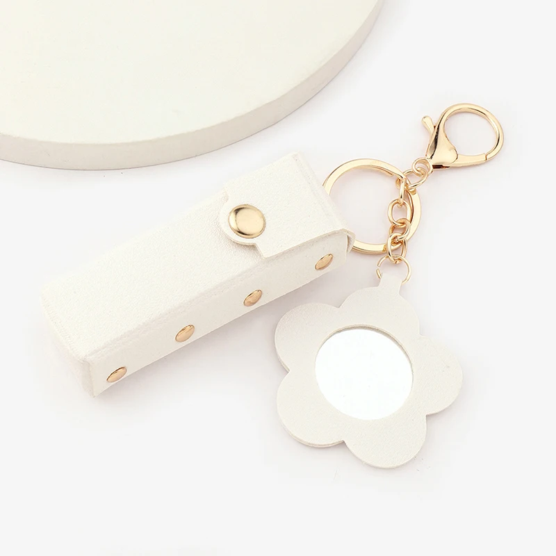 1pc Cute Portable Leather Lipstick Bag with Mirror & Keychain | Makeup Pouch Lip Balm Holder Protective Cover for Women view 4