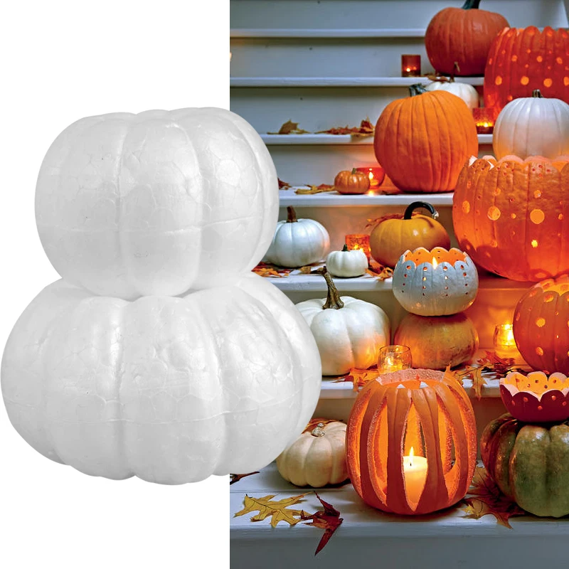 10Pcs 6/8cm DIY Halloween Foam Pumpkins Polystyrene Styrofoam Foam White Pumpkin For Halloween Home Decor Kids Handmade Crafts - view 5