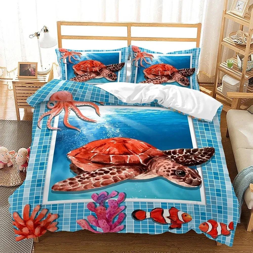 Octopus Sea Turtle Colourful Animal Marine Life Duvet Cover Bedding Set Comforter Linen Pillowcases Single Double King Queen