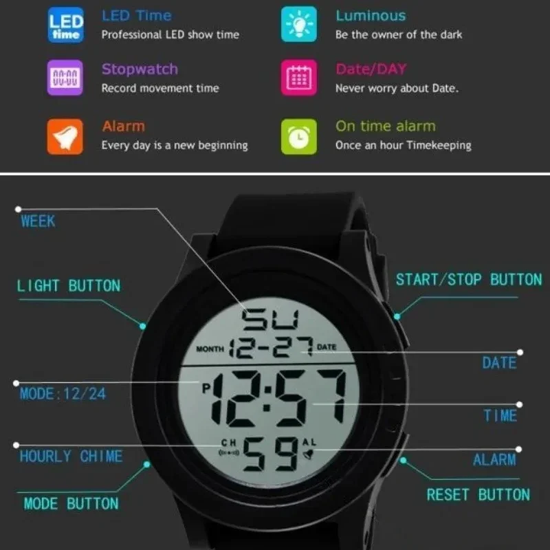 New Fashion Men and Women Sport Watch LED Digital Watches Day Date Silicone Wristwatch Luminous Clock Reloj Mujer