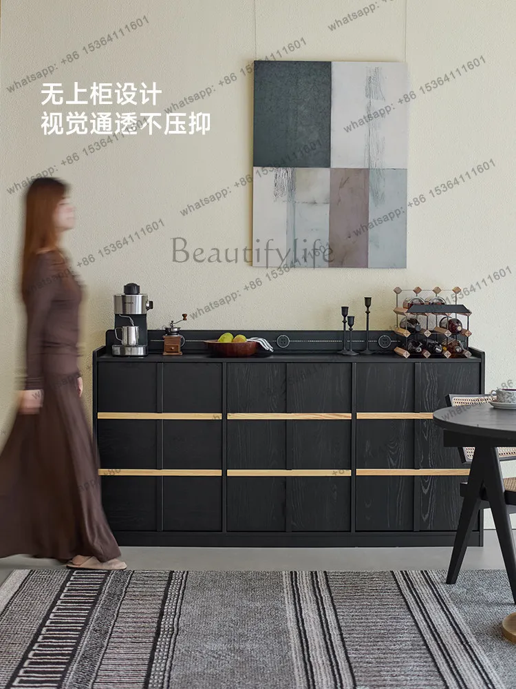 LD against the wall rock slab black floor-to-ceiling low cabinet retro storage solid wood locker