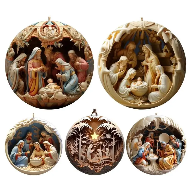 Pendentif d'arbre de noël de la nativité, ornements suspendus de jésus-Christ, nouvel an 2D en acrylique, décor de scène de nativité d'intérieur exquis