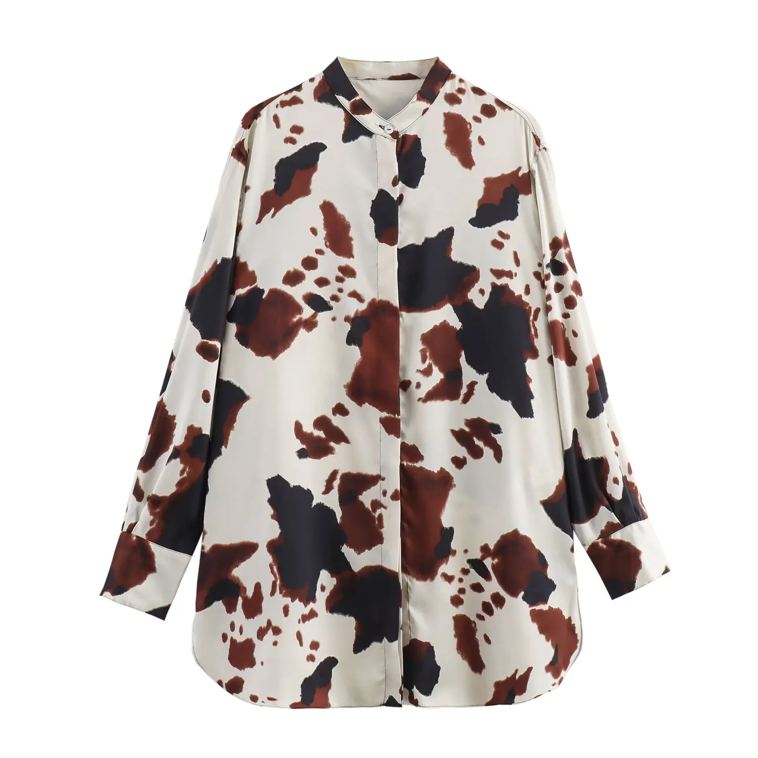 

2025 Summer Women's Clothing European and American Style Fashionable Animal Print Lapel Long Sleeve Shirt