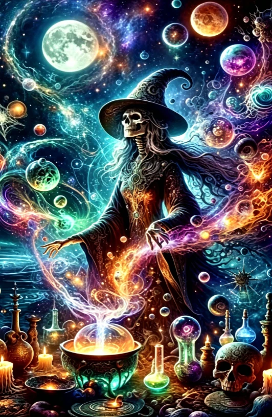 Cosmic Witch Skeleton Jigsaw Puzzle 500/1000/1200/2000 Pcs Paper Puzzle Fantasy Art Home Decor Gift 38x52cm to 70x100cm