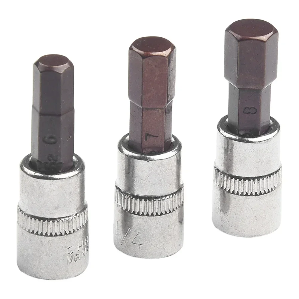 3Pcs 1/4'' Drive Hex Socket Screwdriver Bits Set H3 H4 H5 H6 H7 H8 Chrome Vanadium Steel Square Socket Hand Tool