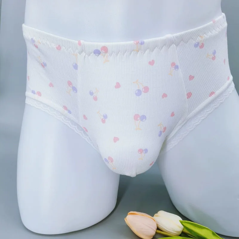 Handmake Cross-dressing Lovely Lace Cotton Briefs Flower Designed Man Sexy Private Party Panties BF Panty Nightclub Club Show