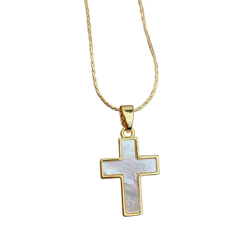 New accessories white mother-of-pearl cross necklace female European personality clavicle chain natural shell pendant jewelry