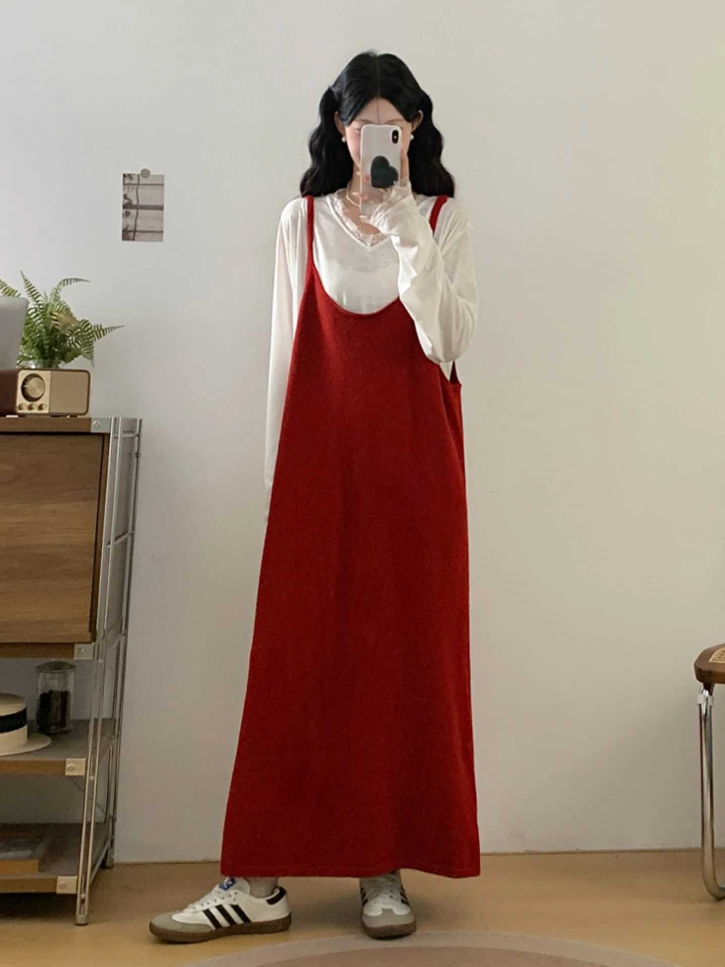 

plus Size Women's Spring Autumn Slimming Belly Covering Age-Defying Beautiful Halter Dress Base Shirt Top Bottom Set