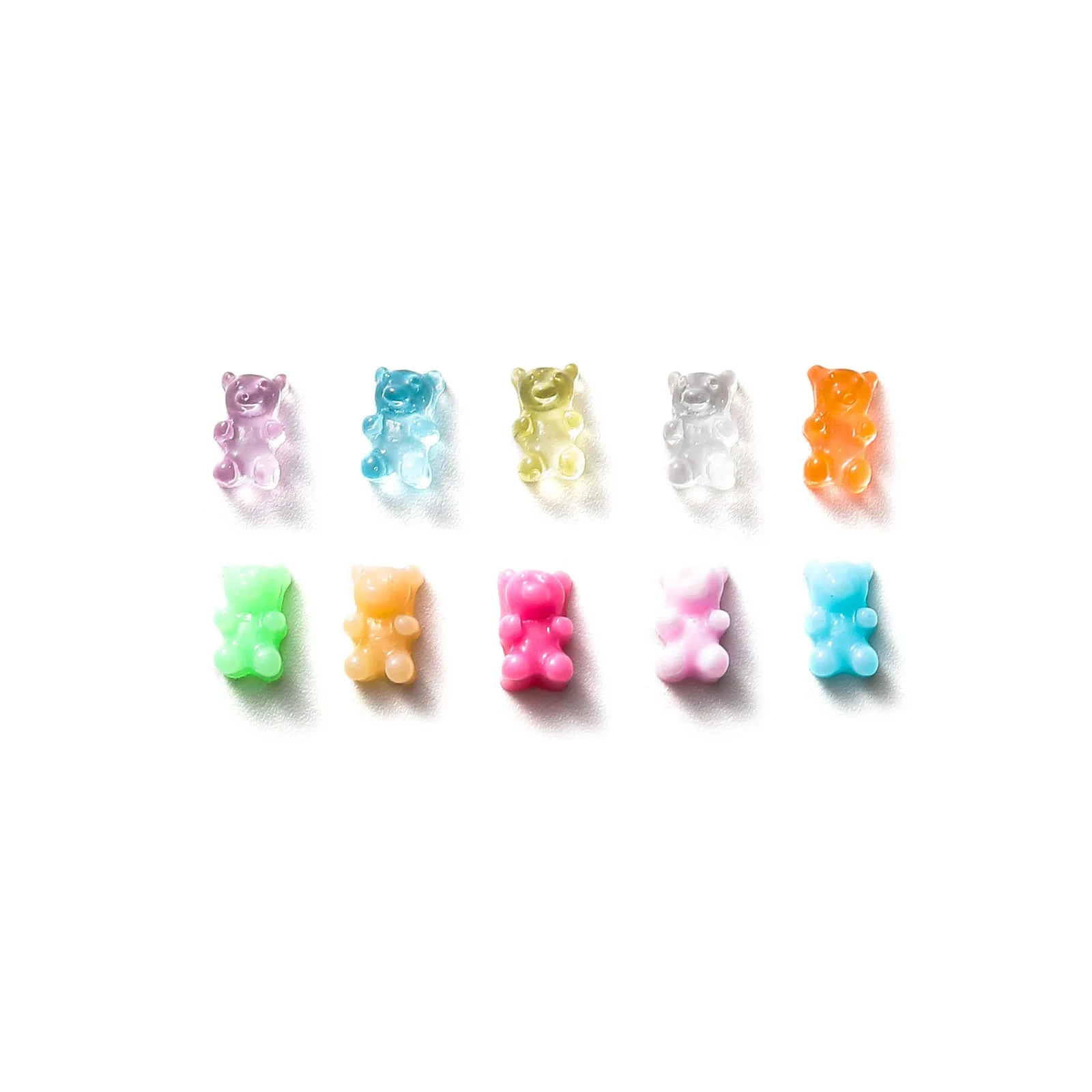 100pcs Japanese Cartoon Teddy Bear Nail Art Decoration Parts Kawaii Accessories 3D Macaron Mini Jelly Bear Resin Nails Charms