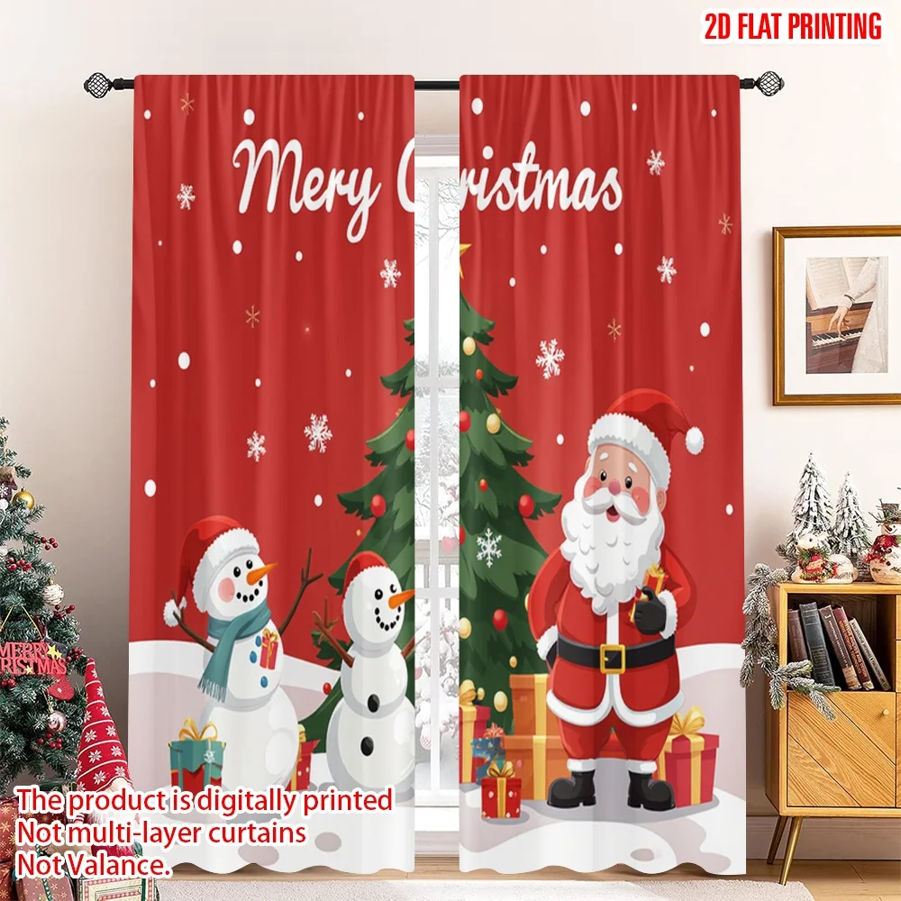 

2pcs 2D flat printing Christmas Scene Curtain Merry Christmas Tree Gifts_b Fabric Without Electricity Holiday Decorations for