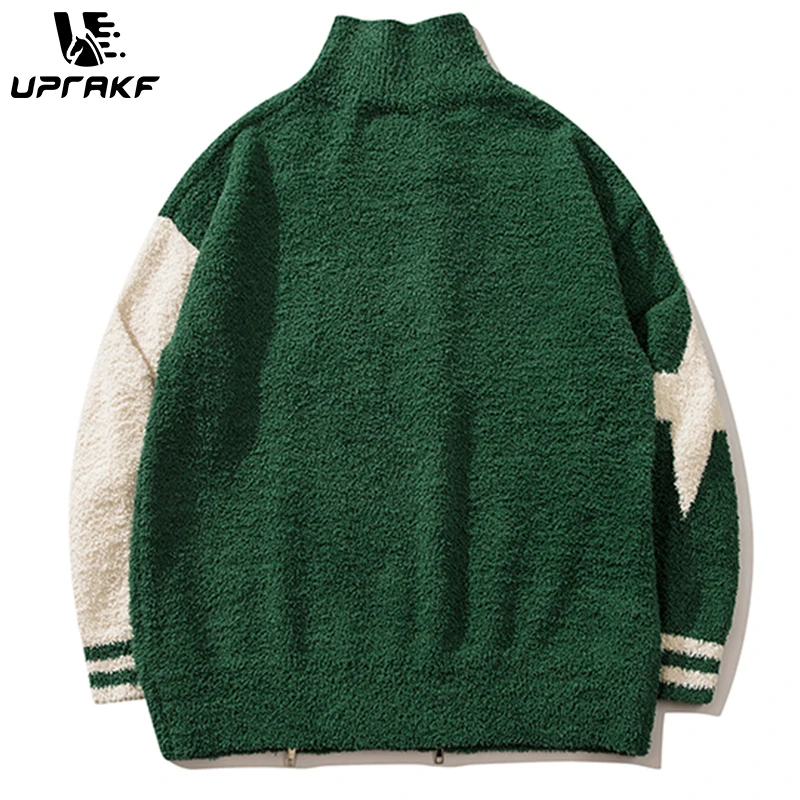 UPRAKF Zipper Sweater Lapel Knit Autumn Loose All-Match Winter Tops Warm Fashion Stars Streetwear Trendy