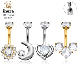 ASTM F136 G23 Titanium PIERC Flower Moon Heart Shape Belly Button Ring 14G Zircon Navel Piercing Ring Women Body Jewelry