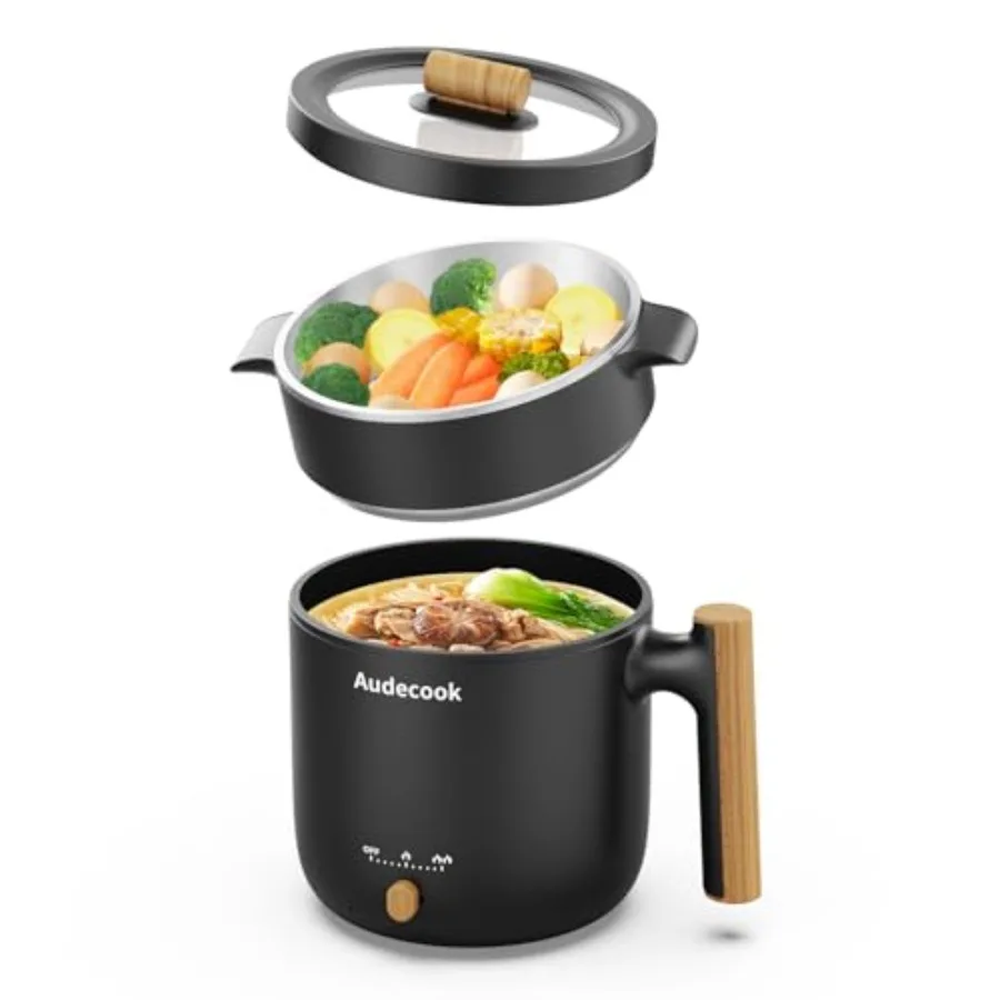 

Электрическая кастрюля-пароварка 1.8л, портативная мини-мультиварка для путешествий, многофункциональная антипригарная электрическая сковорода для жарки/тушения/варки на пару