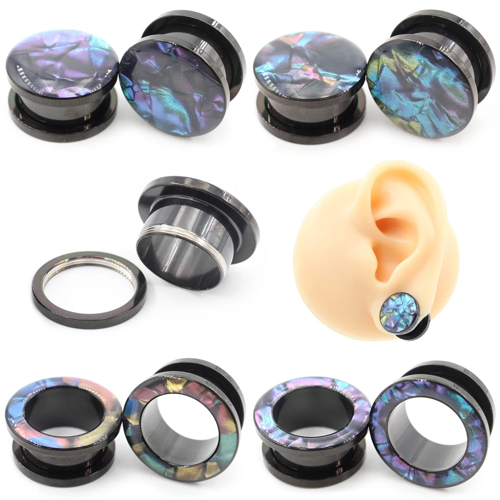 Alisouy 1 ST Rvs Gemengde Kleur Shell Schroefdraad Oor Tunnel Plug Expander Brancard Gauge Oorbellen Piercing Lichaam Sieraden