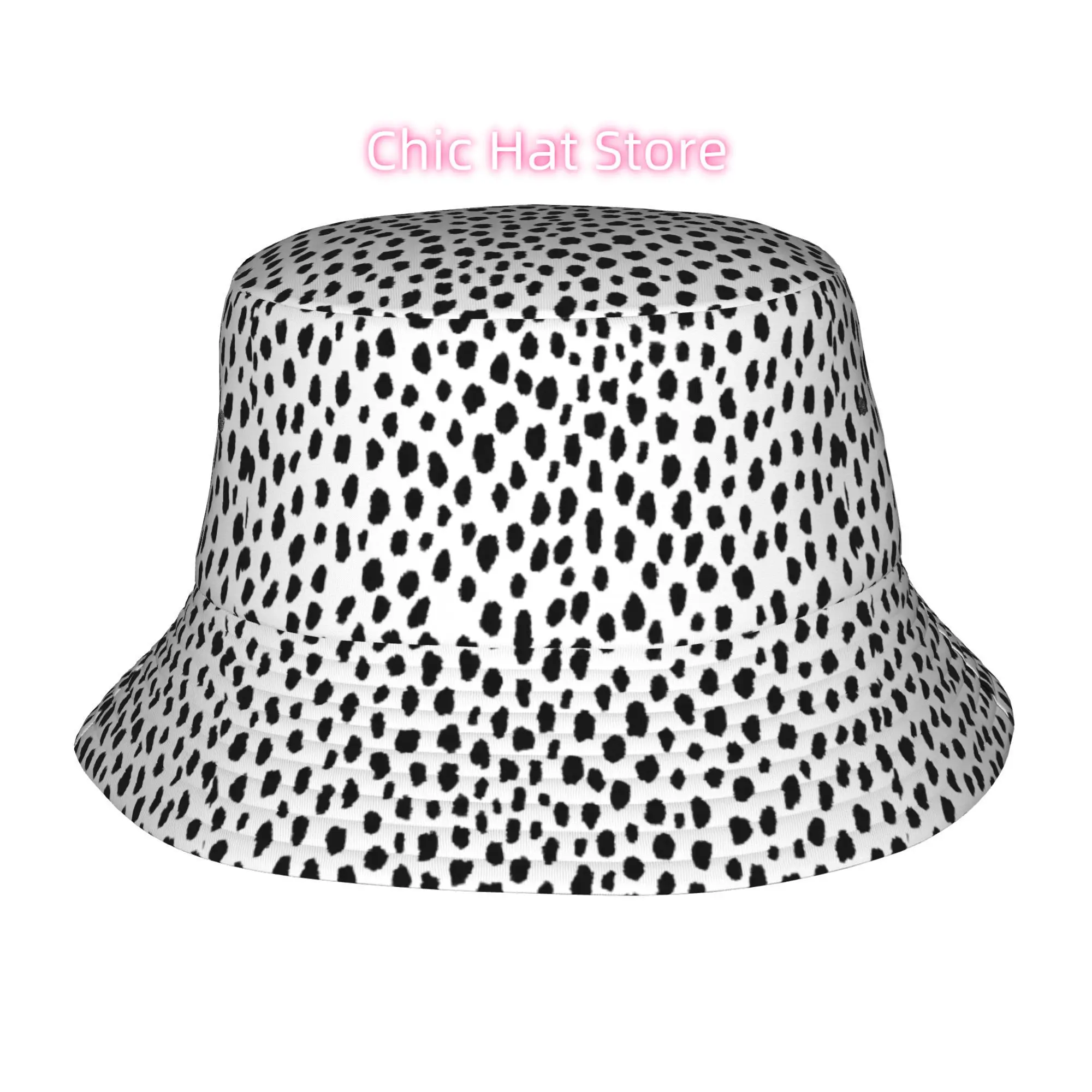 A Fully Printed Fisherman Hat Featuring Black And White Dalmatian Spots, This Unisex Outdoor Sun Hat Is a Stylish Bucket Hat Tha