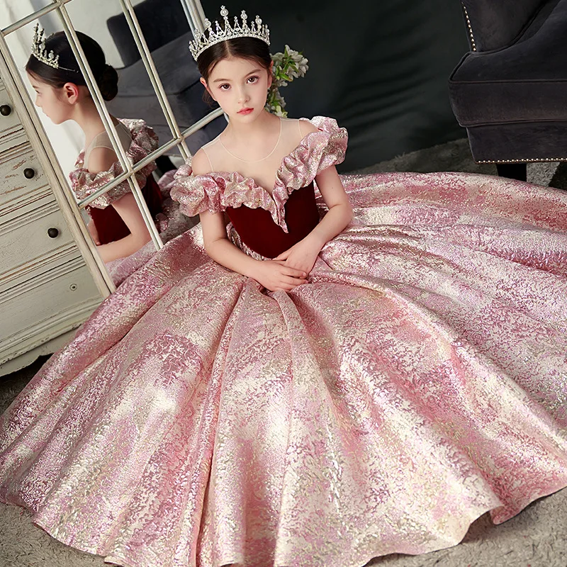 Kids Dresses For birthday Party Wedding Sequins Children Pageant Gown Gorgeous Girls Princess long Tulle Dress teen Girl Dress