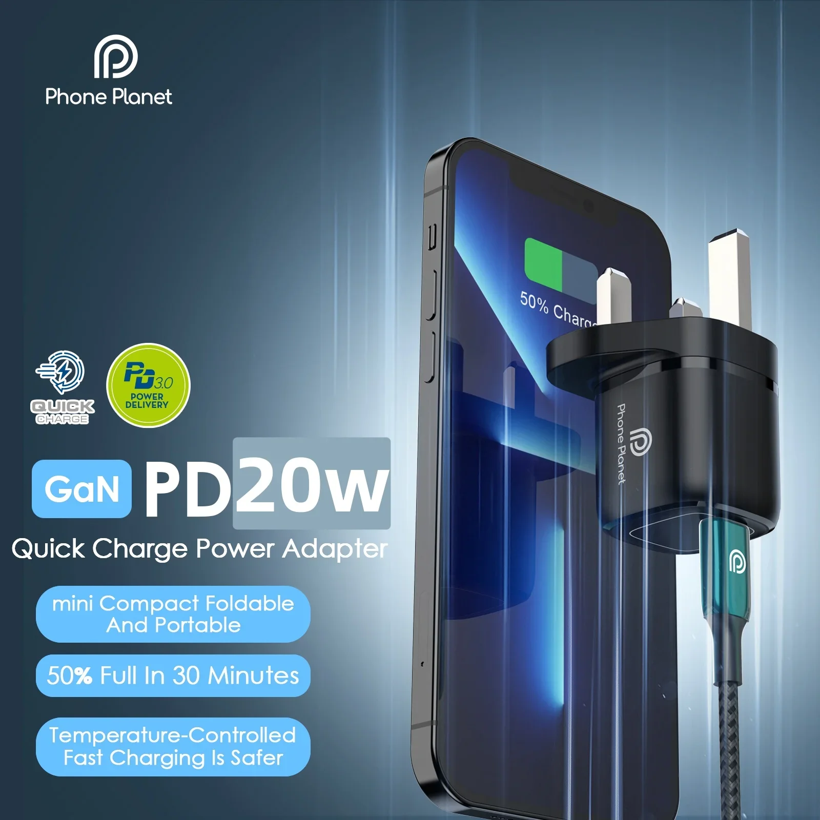 20W GaN Smart Mini PD Charger Fast Charging Full-ProtoSmarcol Universal Type-C For iPhone18 Xiaomi Huawei Samsung EU/UK Charger