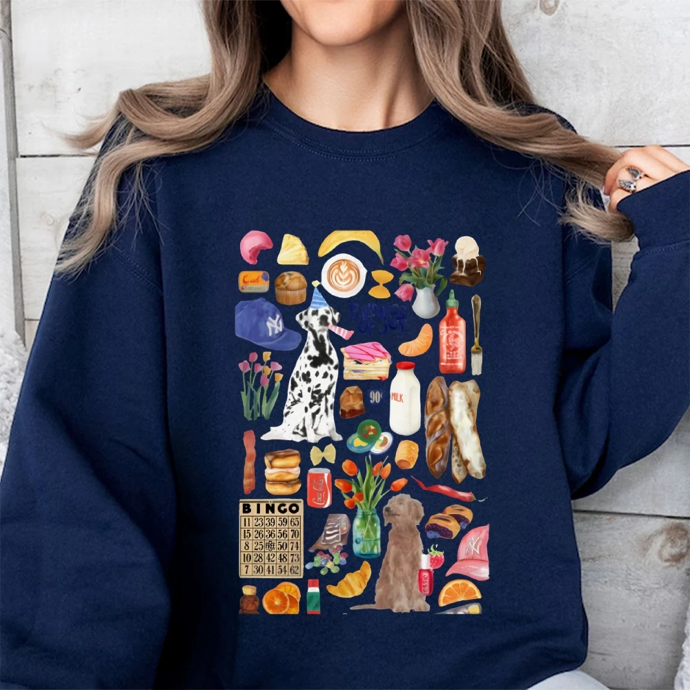 Cute Puppy Puzzle Trendy Food Women’s Autumn Winter Sweatshirt Oversize Female Clothing Fullness Of Joy O Neck Cotton Lady Tops