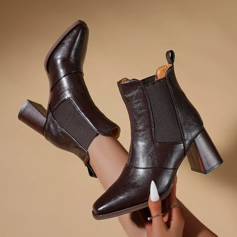 

Модные женские ботильоны из эластичной ткани, весенне-осенние короткие ботинки в стиле панк с острым носком, нескользящие высокие каблуки, Botas Mujer