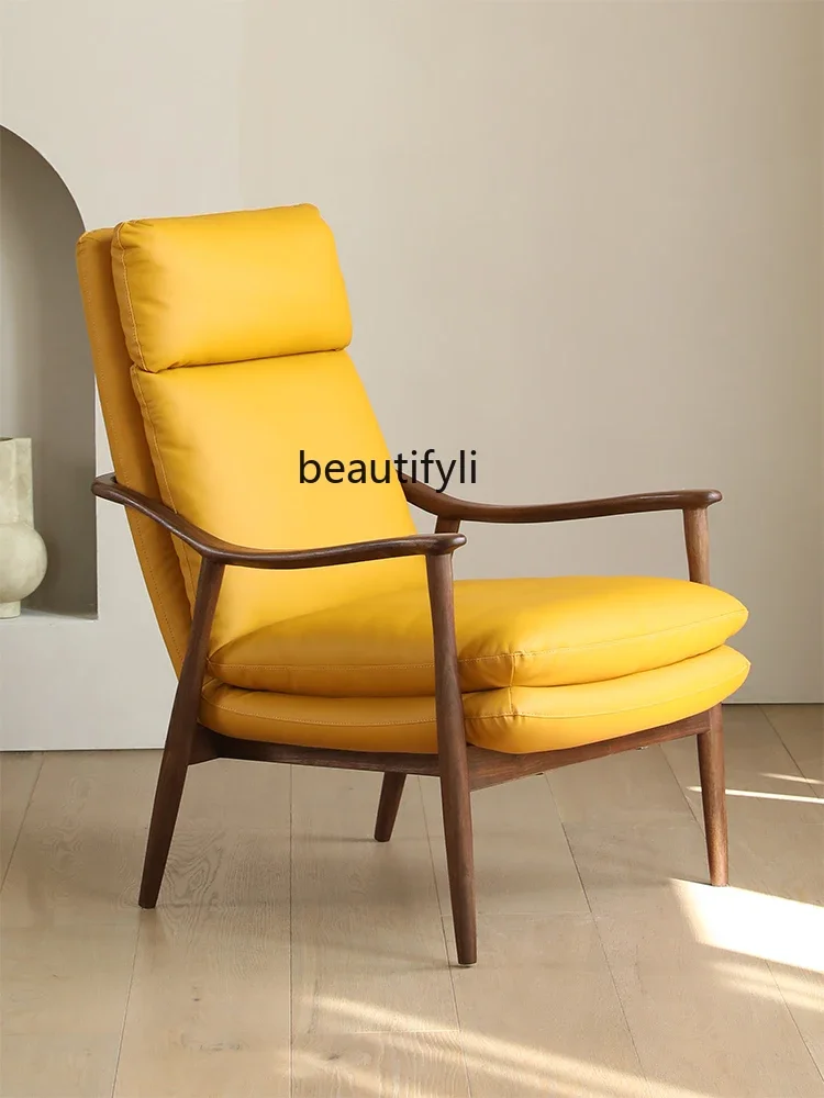 

YH Nordic Single-Seat Sofa Chair Solid Wood Leather Chair Modern Simple and Light Luxury Armchair Casual Leather Chair Wingback