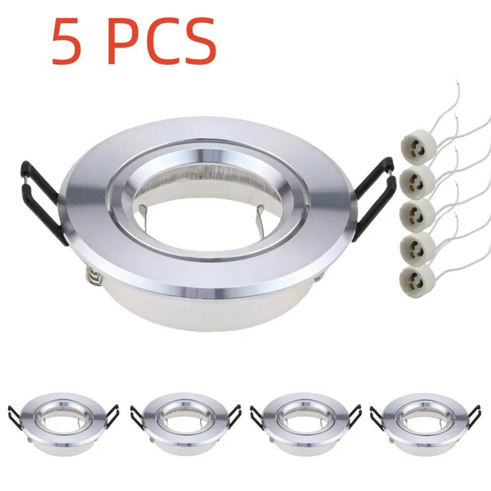 5pcs White/Chrome Spot Lighting Holder Fitting Recessed LED Downlight Mounting Frame Bracket Ceiling Lamp with GU10 Base Socket