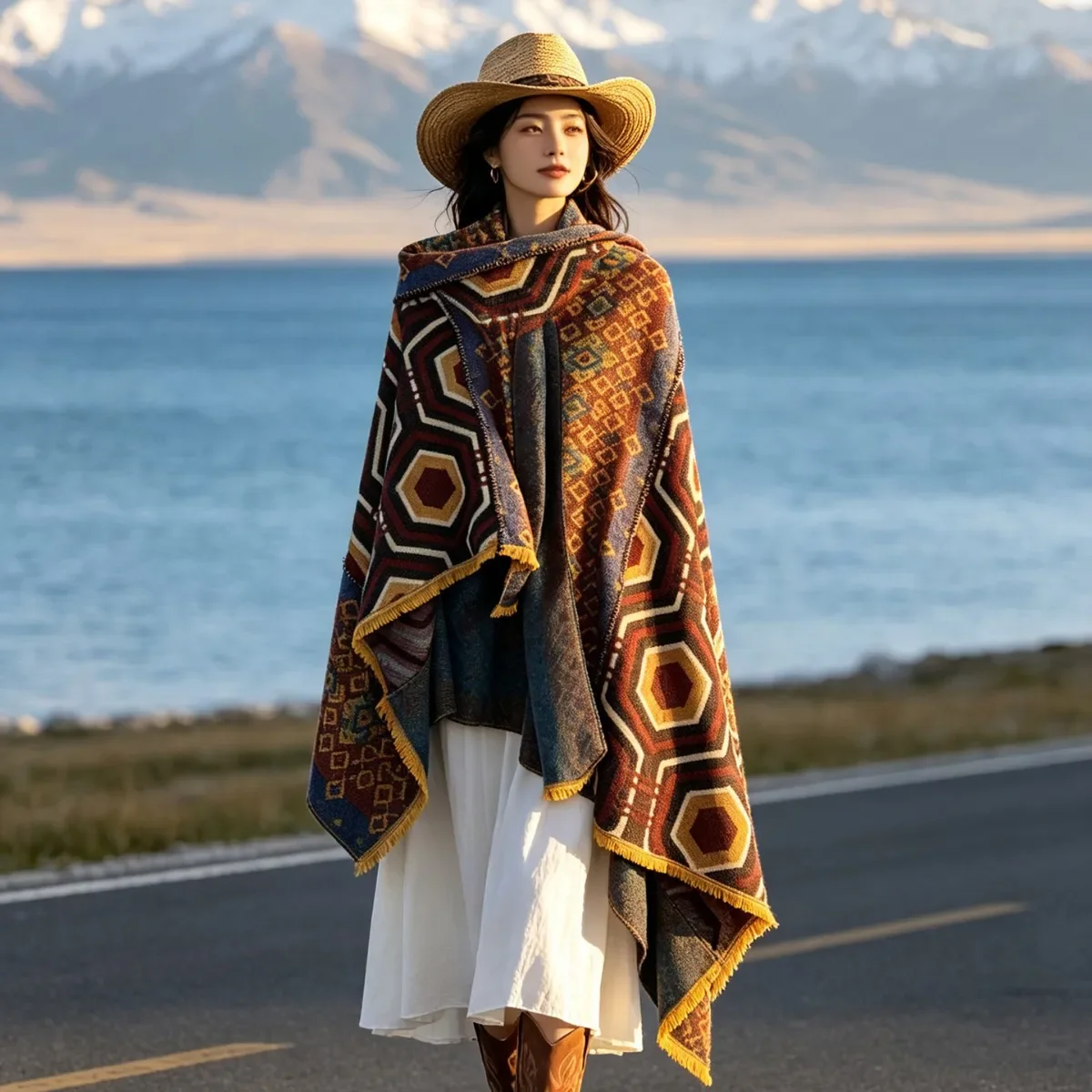 Original Thickened Poncho Travel Women's Shawl Ethnic Tibet Coat Outer Wrap Blanket  Warm Cloak Winter Cape Travel
