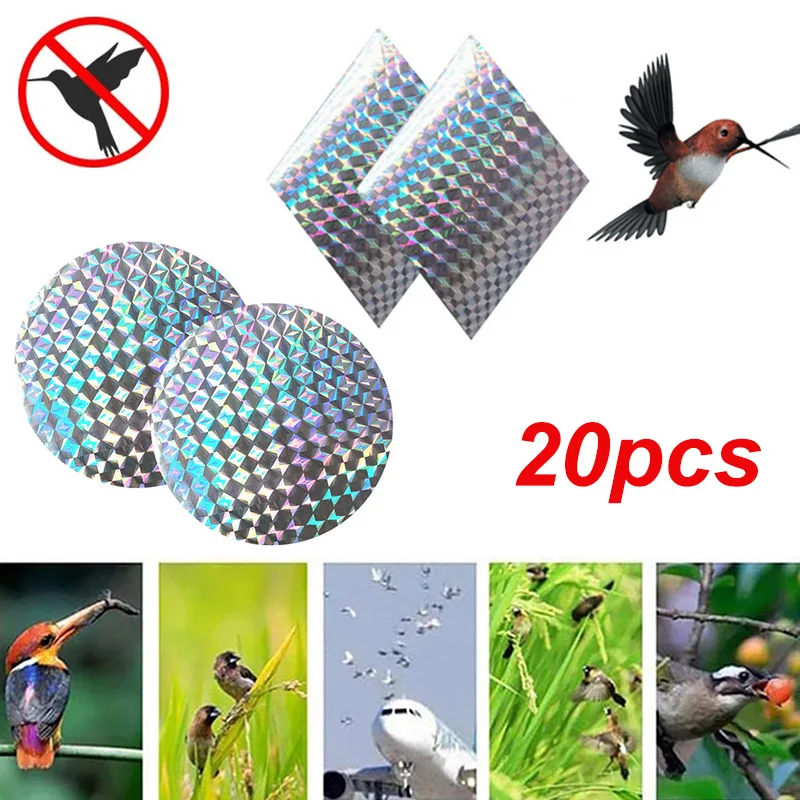 20Pcs Adhesive Anti Bird Reflective Sticker Flash Reflective Bird Scare Film Repellent Pigeon Repeller Tape Orchard Pest Control