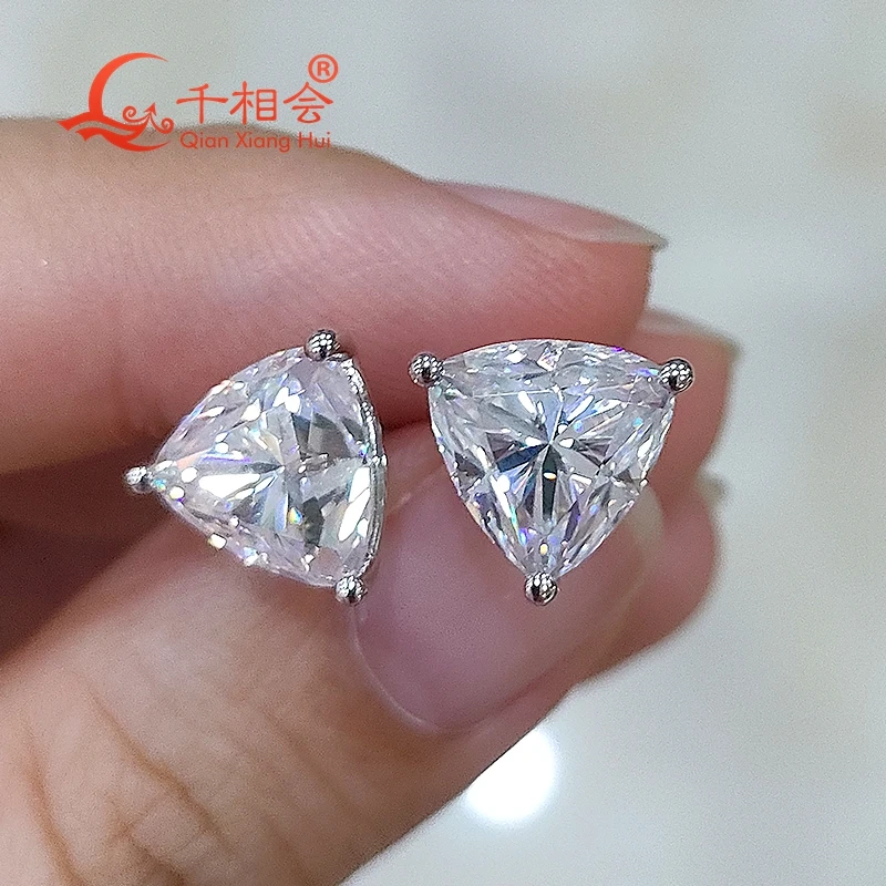 

S925 silver 9*9mm 3ct trillion shape white color D VVS moissanite stone ear stud Earing for jewelry gift datting women wedding