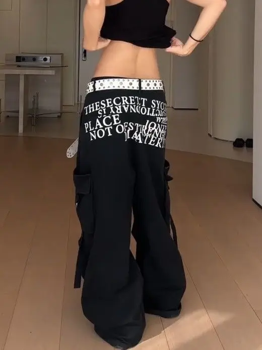 

Scimitar Pants Womens For Woman Baggy Fall Corduroy Oversized Cargo Outdoors Wide-Legged Patchwork Plaid Urban Multi-Pockets Y2K