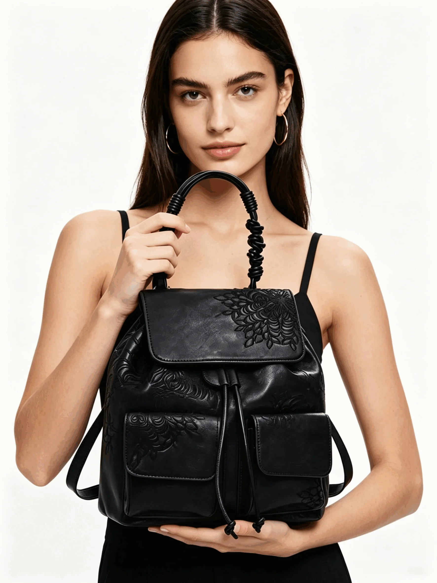 Foreign Trade Spain Original Single Women's Handbag Embroidered Matte Leather Backpack Casual Large Capacity Travel Bag