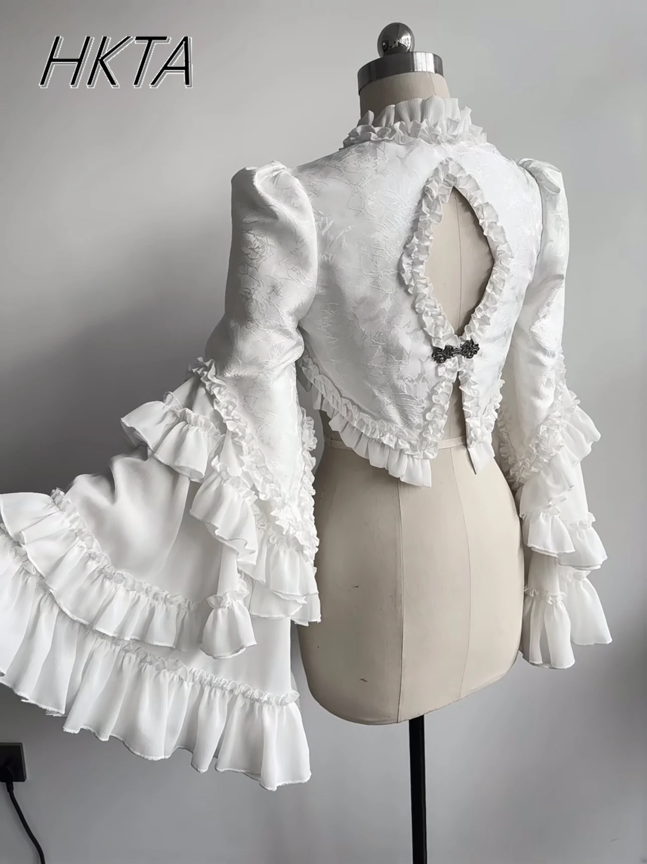 Goth Black Y2k Top Cosplay Women New Spring and Summer Retro Lolita Girls Long Sleeve Lace Jacke White Short Cape Blouse Coat