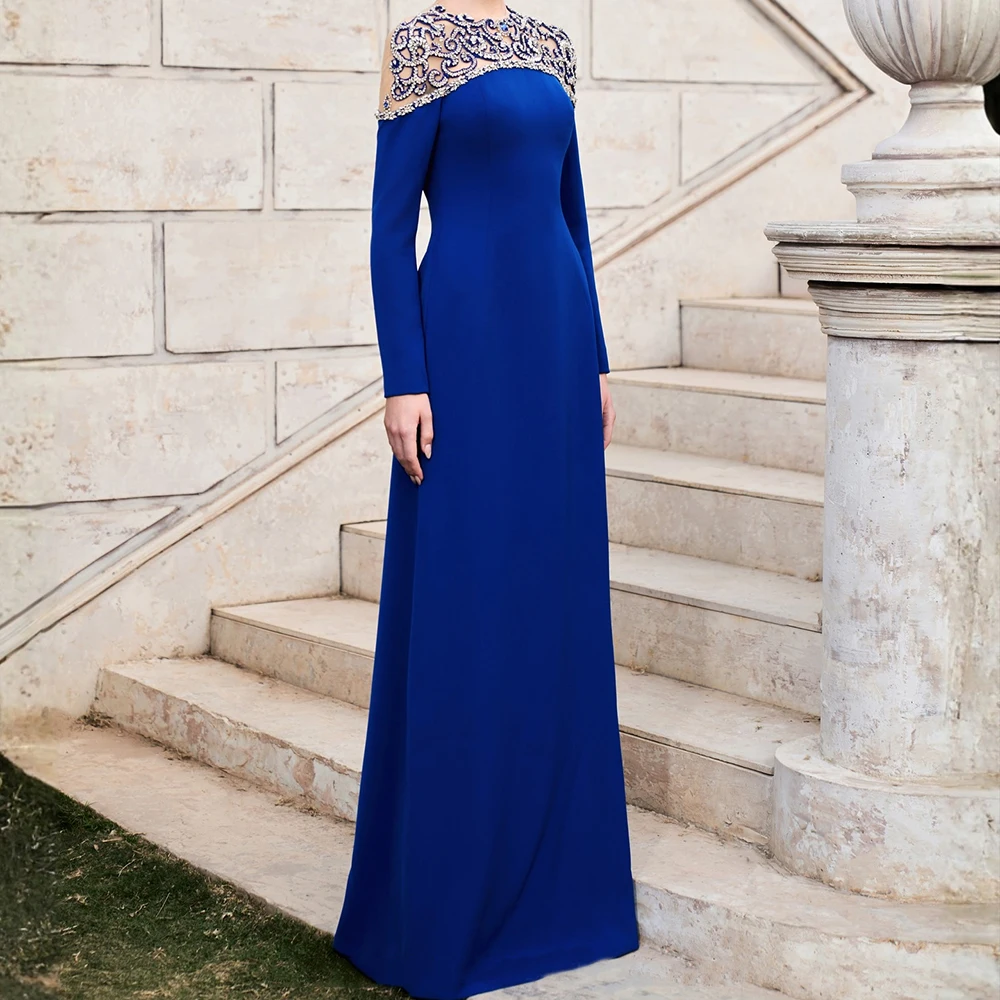 

Вечерние платья трапециевидной формы по индивидуальному заказу, длиной до пола, с круглым вырезом и длинными рукавами, платье для выпускного вечера, модное кристальное простое драпированное изысканное вечернее платье